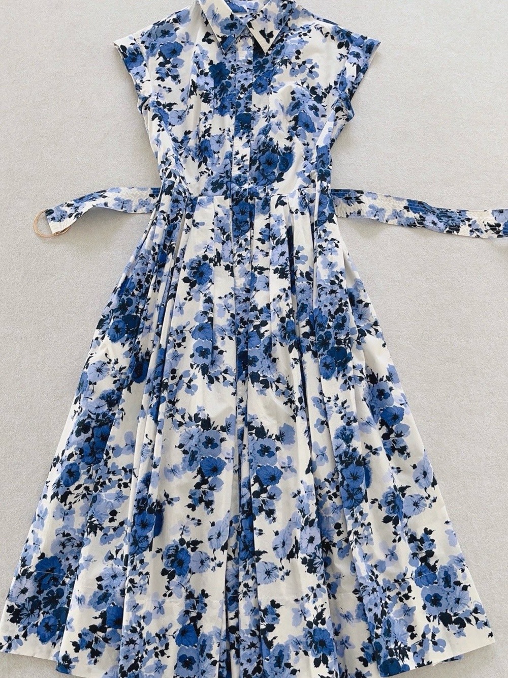 NWOT Cara Cara Blue Floral Belted Linen Midi Dress, Size US 2/4/6/8 - Picture 5 of 14